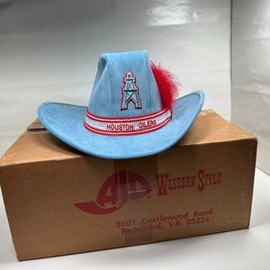 Vintage AJD NFL Houston Oilers Suede Cowboy Western Hat USA Made 1981 Medium